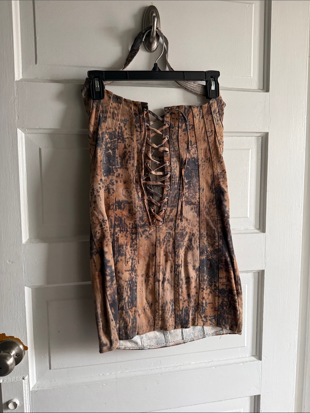 Lace-Up Brown Tie-Dye Mini Skirt